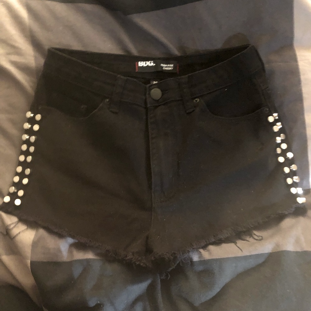 BDG Black High Rise Cheeky Metal Side Studded Shorts